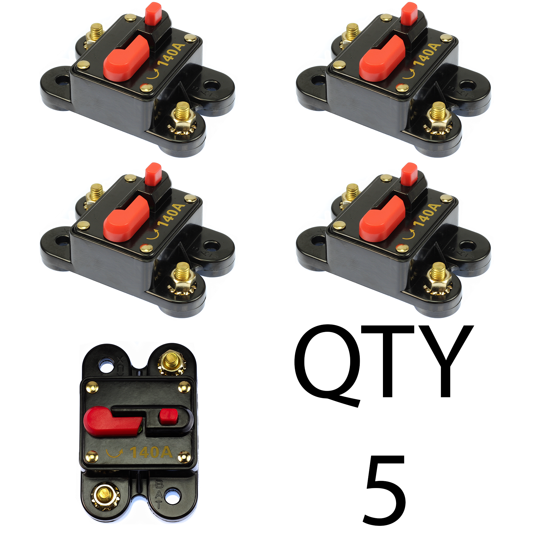 (5) Circuit Breaker 140 Amp with gold plated terminals Manual Reset